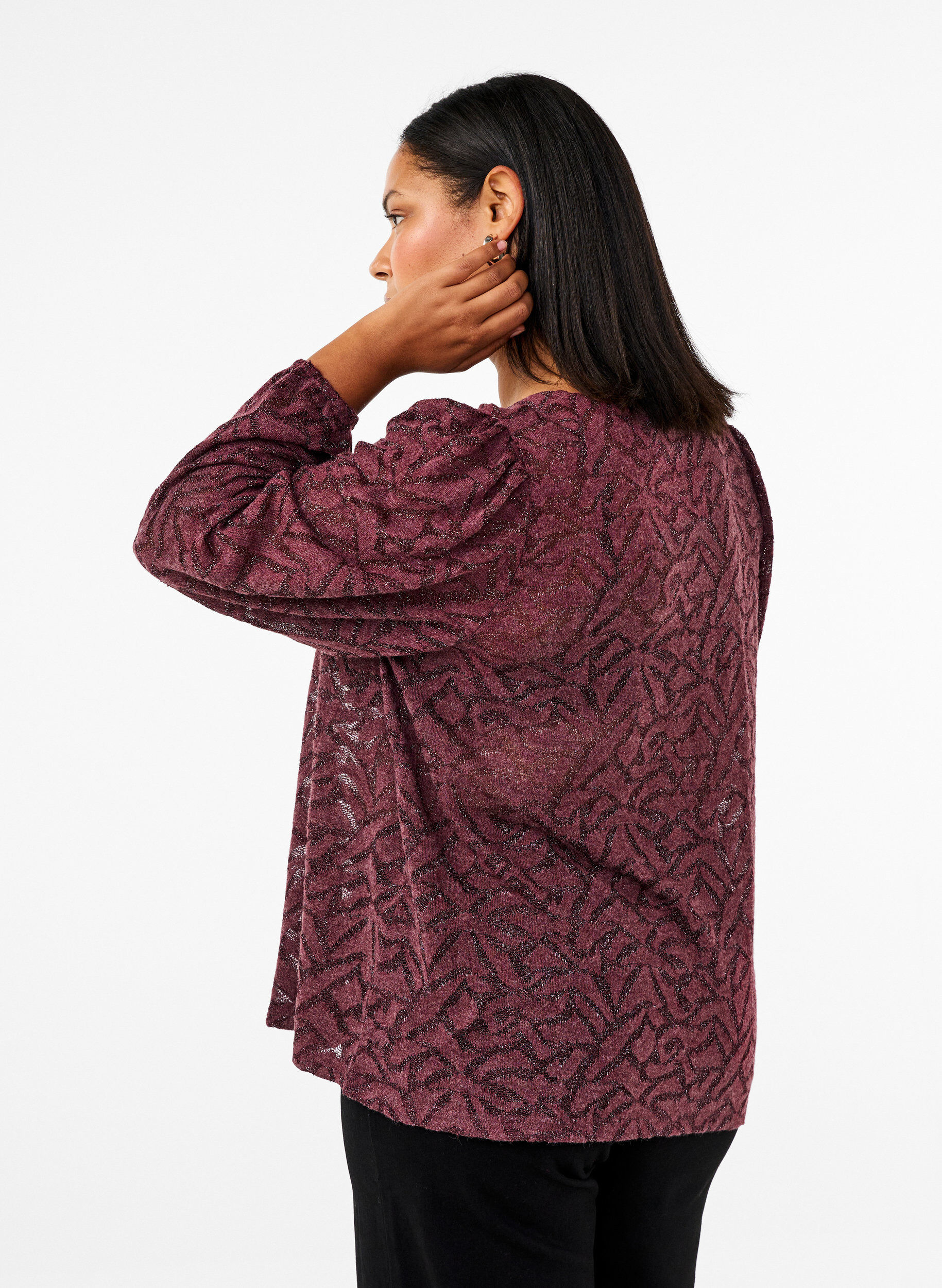 Zizzi Lang&auml;rmlige Bluse mit Glitzer und Muster, Rot, Model image number 2