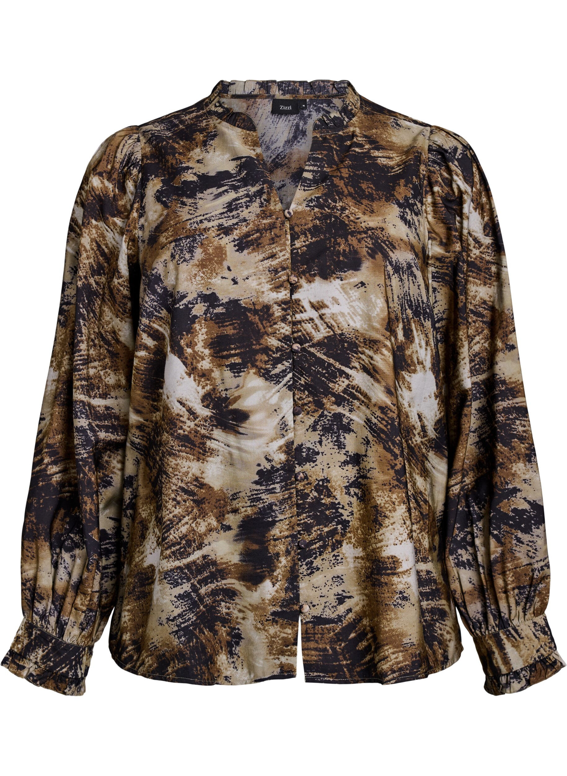 Zizzi Bluse mit Print und Kn&ouml;pfen, Gr&uuml;n, Packshot image number 0