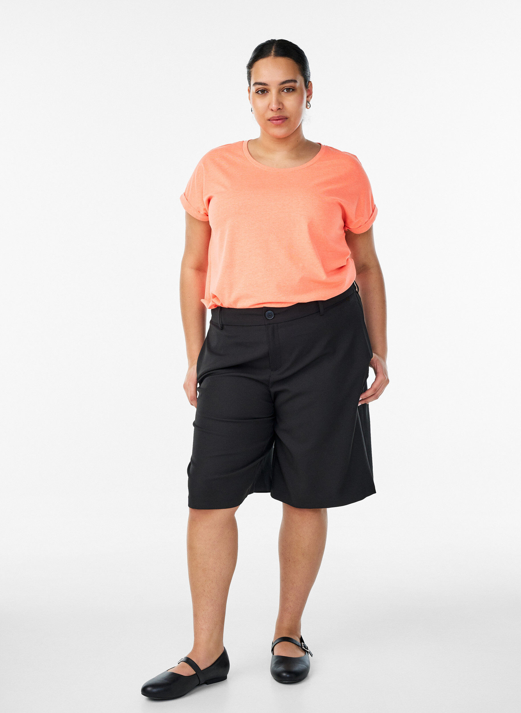 Zizzi Neonfarbenes T-Shirt aus Baumwolle, Orange, Model image number 1