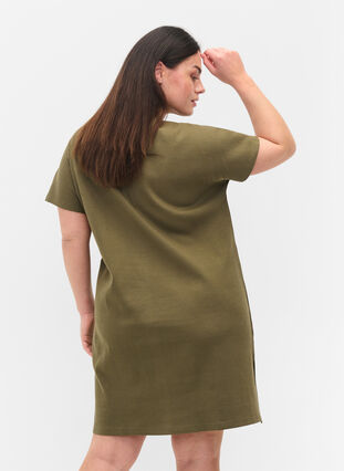 Kurzarm Kleid aus Baumwolle mit Rippstruktur, Ivy Green, Model image number 1