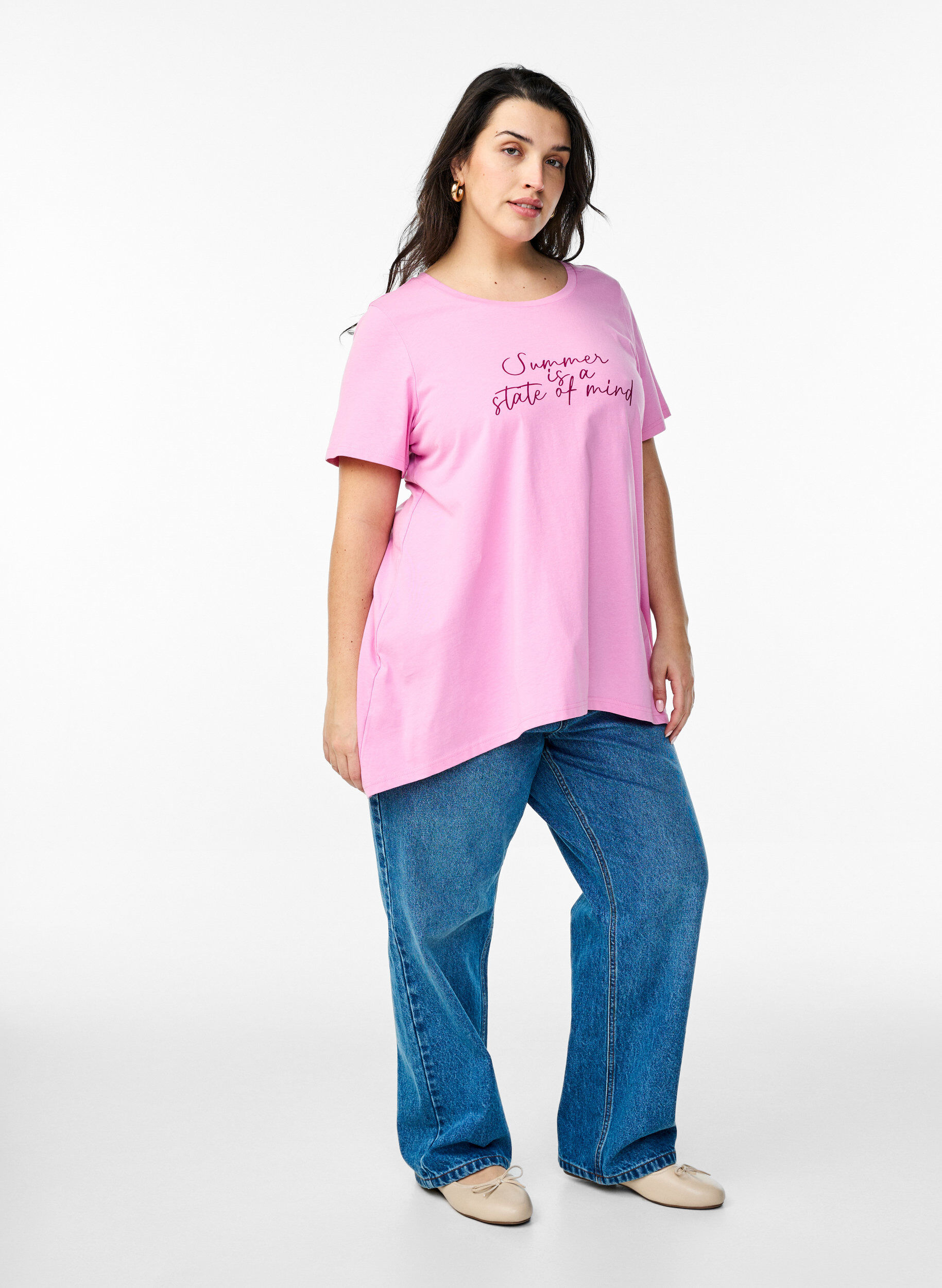 ZizziT-Shirt mit Rundhalsausschnitt und A-Linie, Pink, Model image number 1