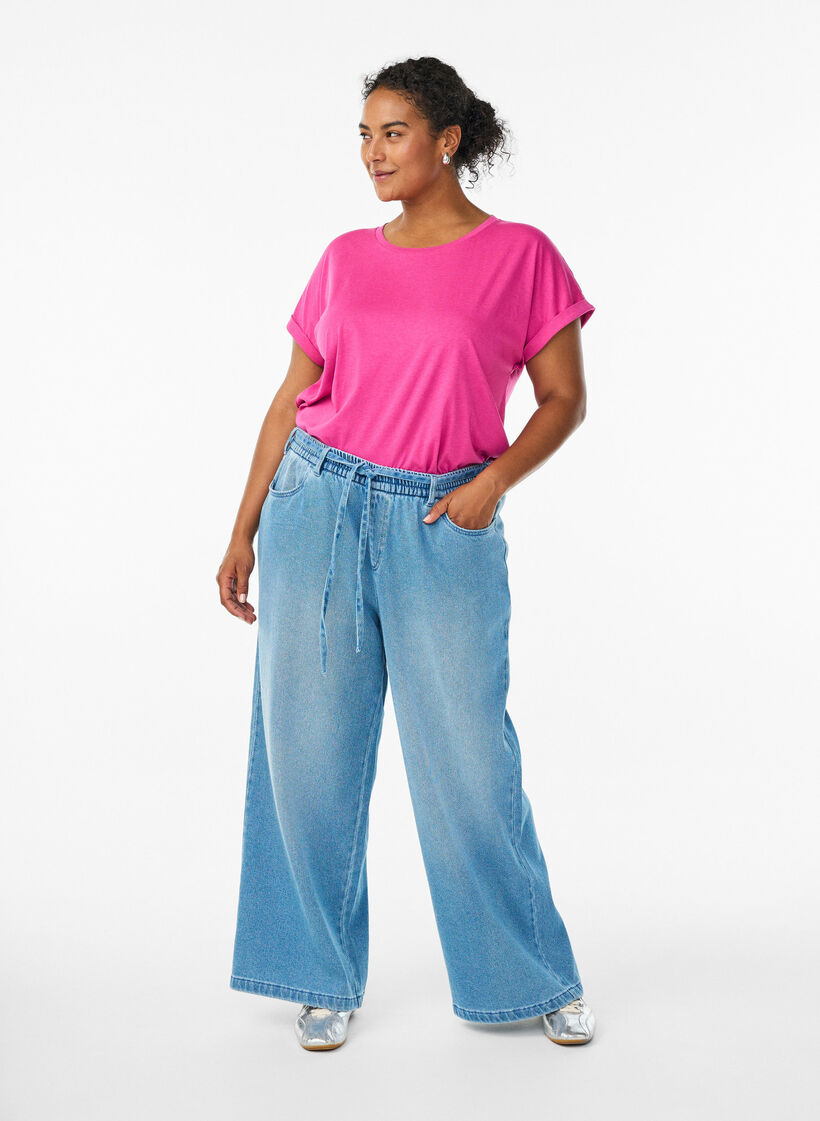 Kurzärmeliges T-Shirt aus einer Baumwollmischung, Rot, Model image number 1