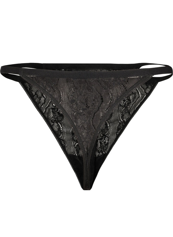 G-String mit Spitze und elastischer Taille, Black, Packshot image number 1