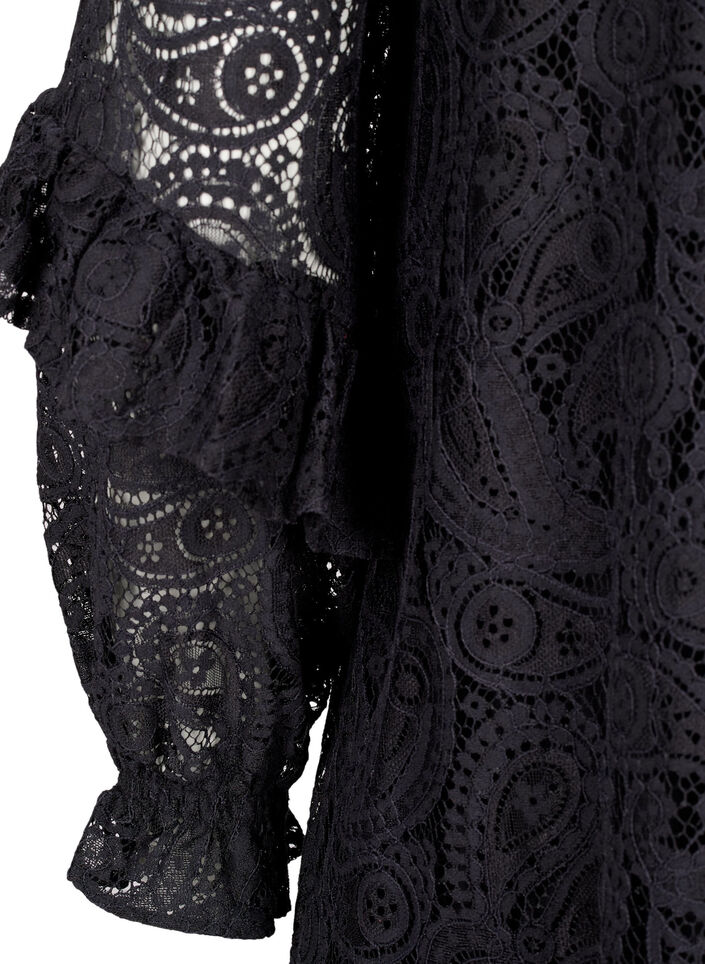 Kurzes Spitzenkleid mit Rüschen-Detail, Black, Packshot image number 3