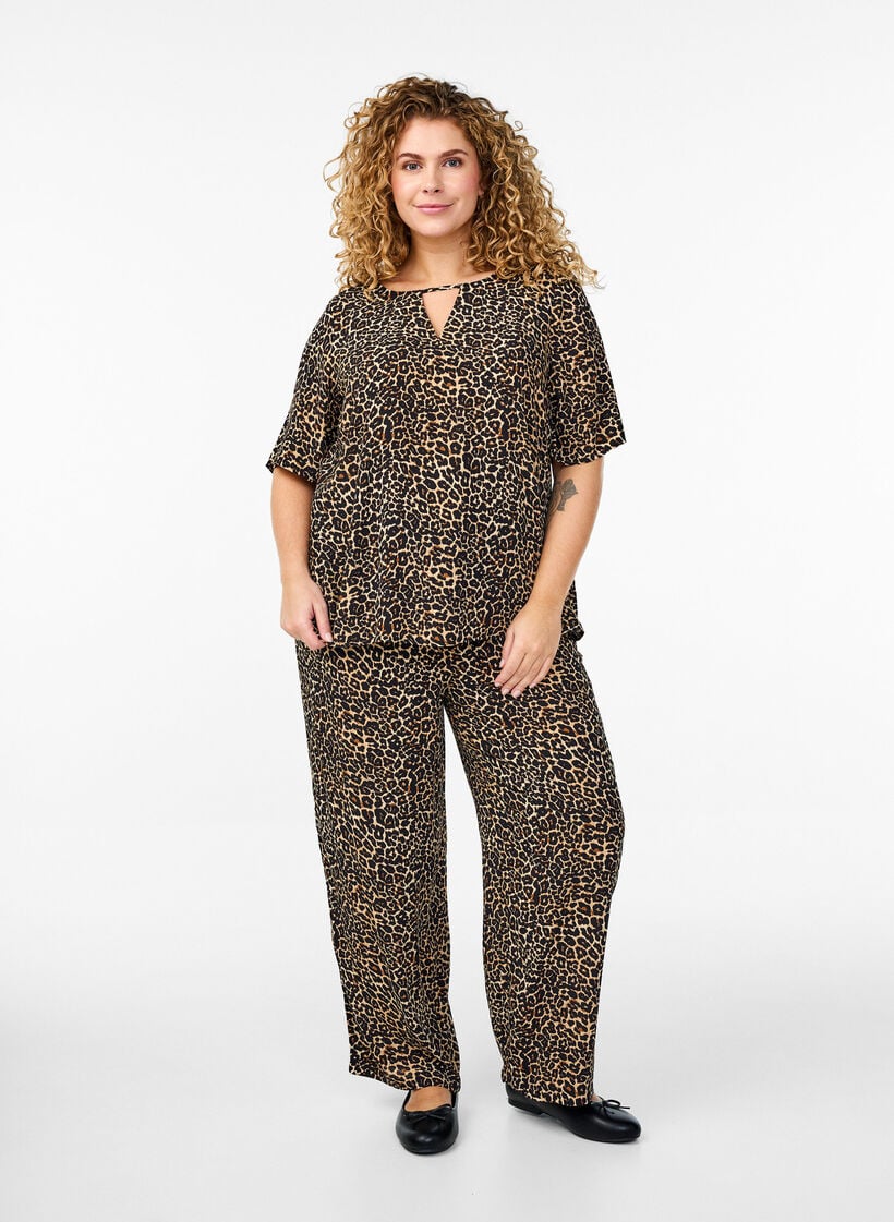 Bluse mit Druck, Braun, Model image number 1