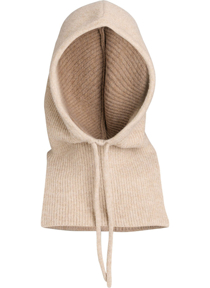 Gestrickte Balaclava mit Kordelzug, Beige, Packshot image number 0