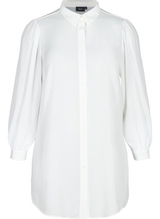Lange Hemdbluse mit leichten Puff-Ärmeln, Bright White, Packshot image number 0