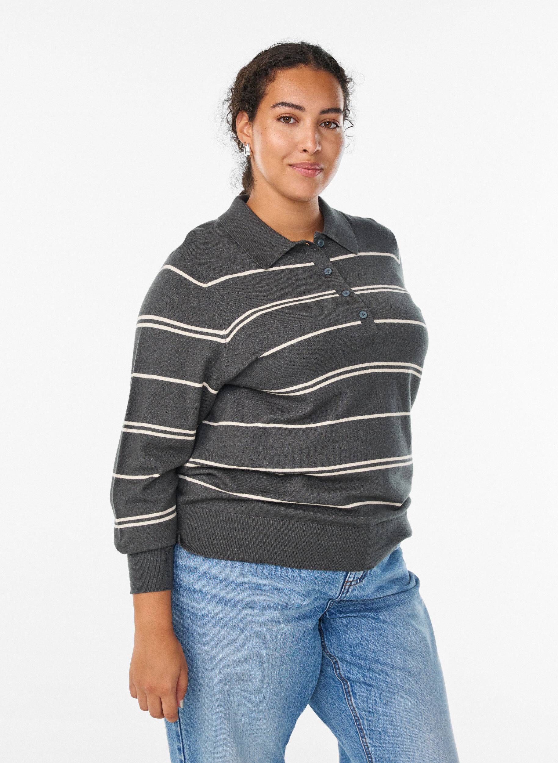 Strickbluse mit Kragen, Gr&uuml;n, Model