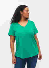 Kurzärmeliges T-Shirt mit V-Ausschnitt, Simply Green, Model