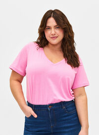 FLASH - T-Shirt mit V-Ausschnitt, Begonia Pink, Model