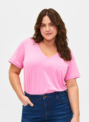 FLASH - T-Shirt mit V-Ausschnitt, Begonia Pink, Model image number 0