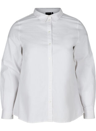 Langarm Hemdbluse aus Baumwolle, Bright White, Packshot image number 0