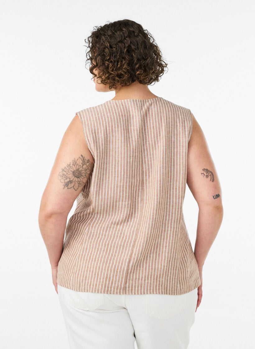 Gestreifte Weste aus Leinen und Viskose, Beige, Model image number 2