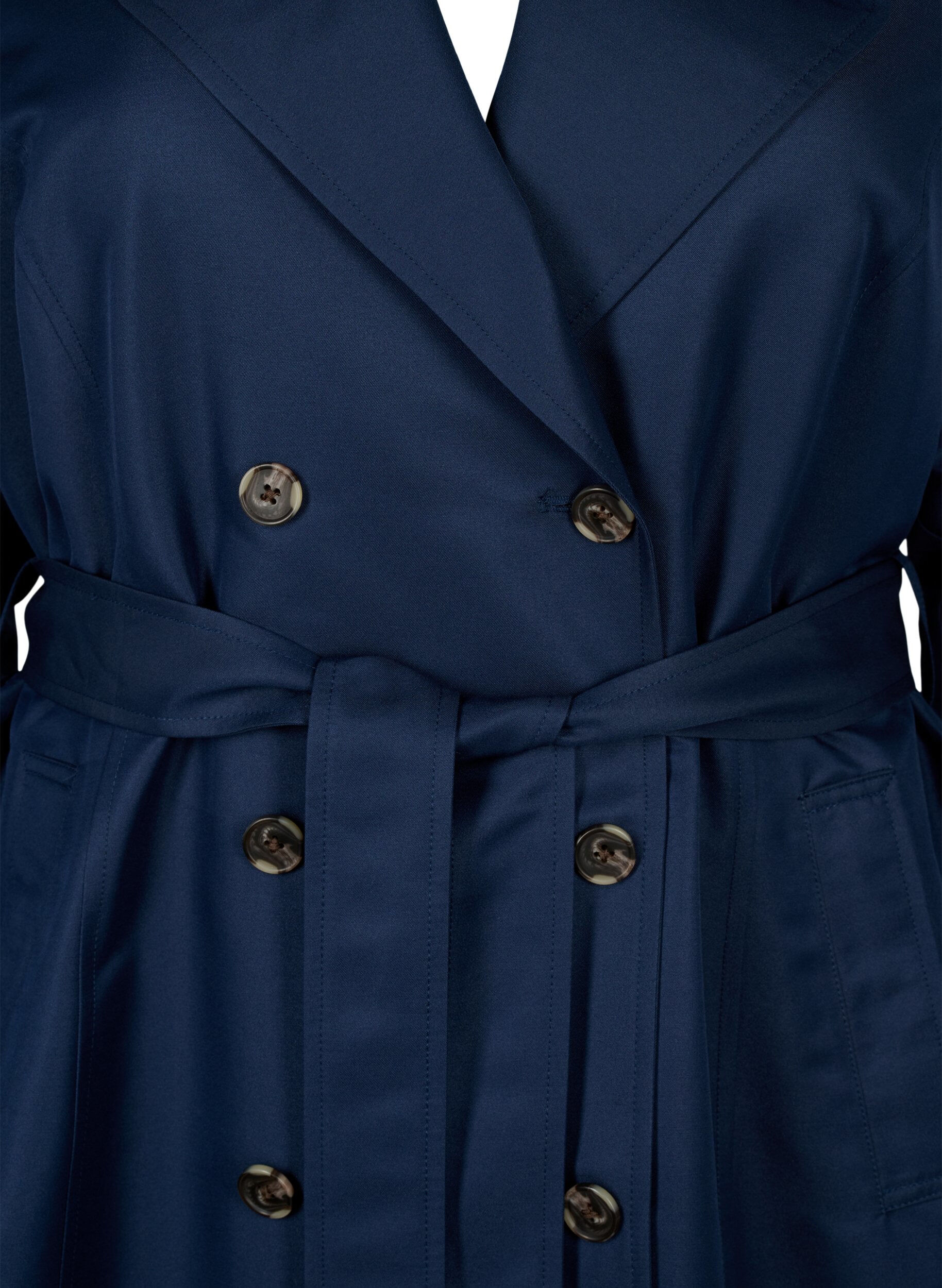 Zizzi Kurzer Trenchcoat mit G&uuml;rtel, Blau, Packshot image number 2