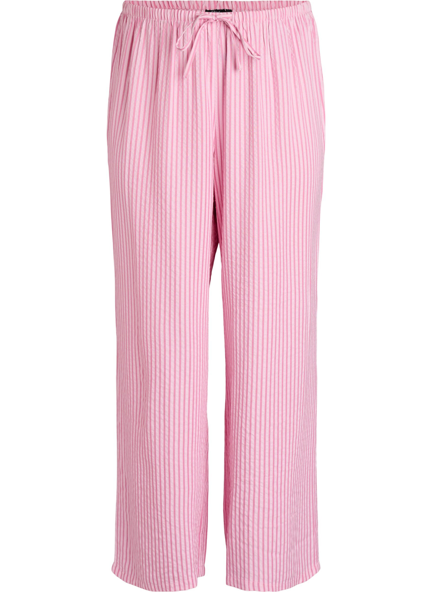 Zizzi Lockere Pyjamahose aus Seersucker mit hoher Taille, Pink, Packshot image number 0