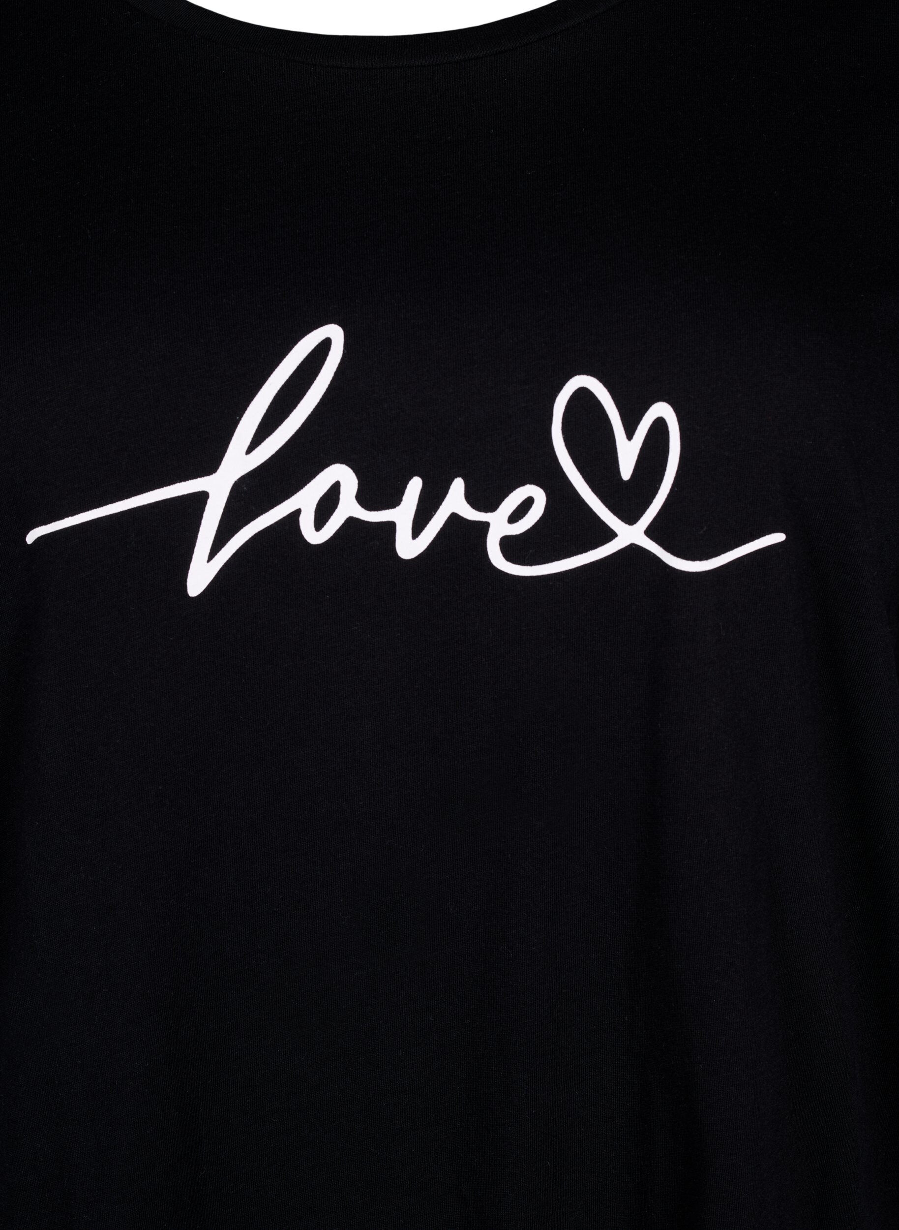 Zizzi T-Shirt aus Baumwolle mit Rundhalsausschnitt und Aufdruck, Black W. Love, Packshot image number 2