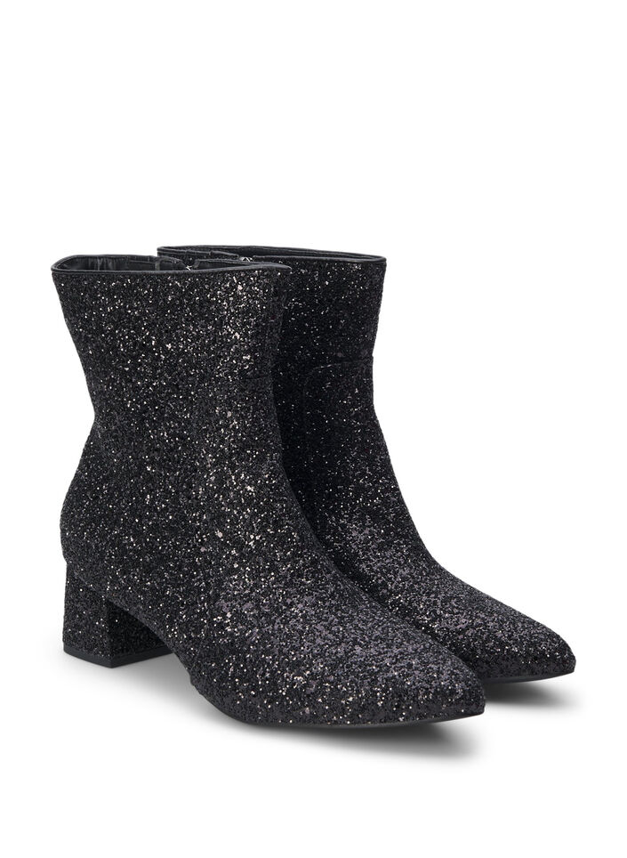Extra-Weite – Glitzer-Stiefelette, Black, Packshot image number 1