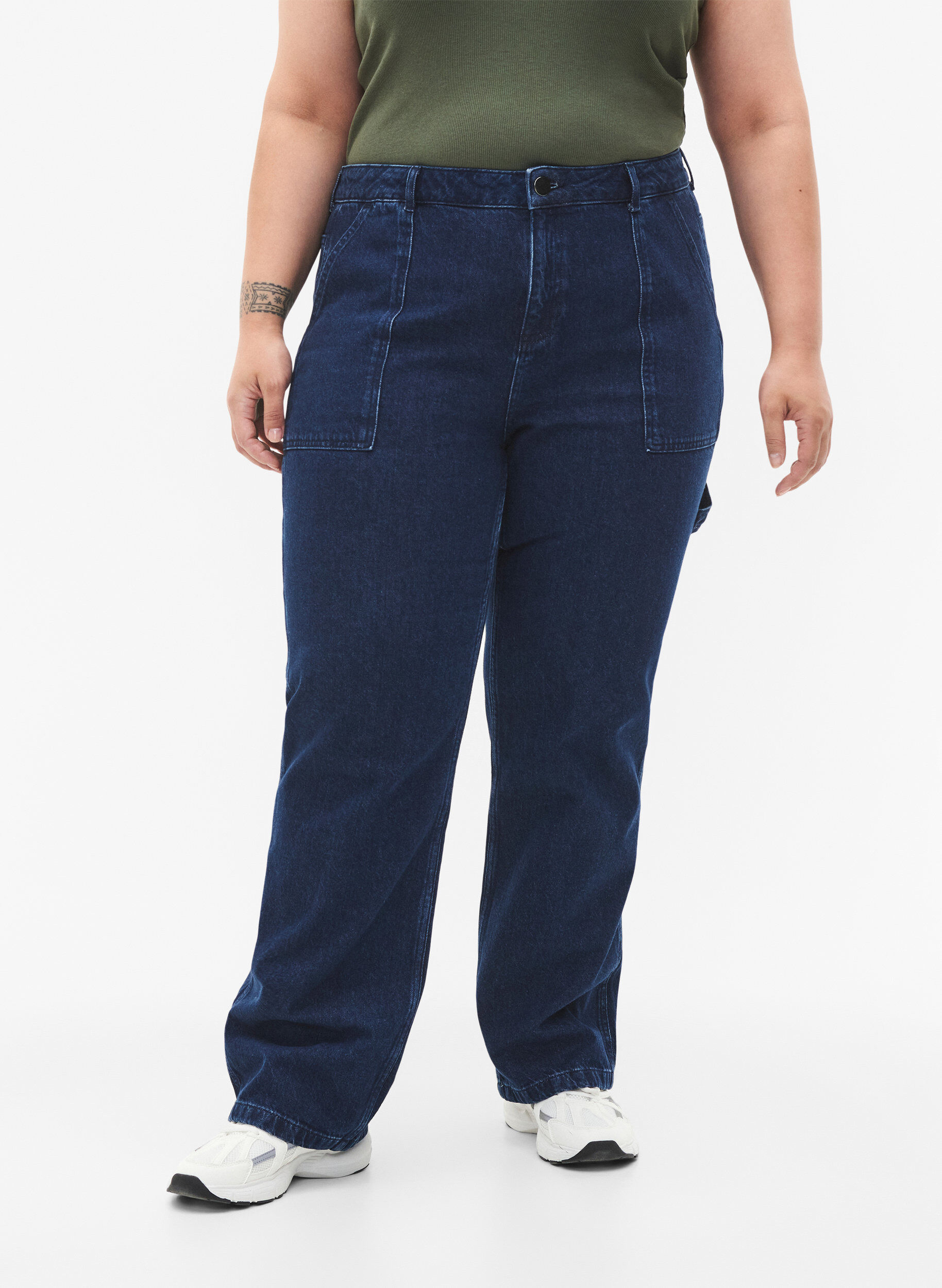 Zizzi Gerade Passform Cargo Jeans, Dark blue, Model image number 2