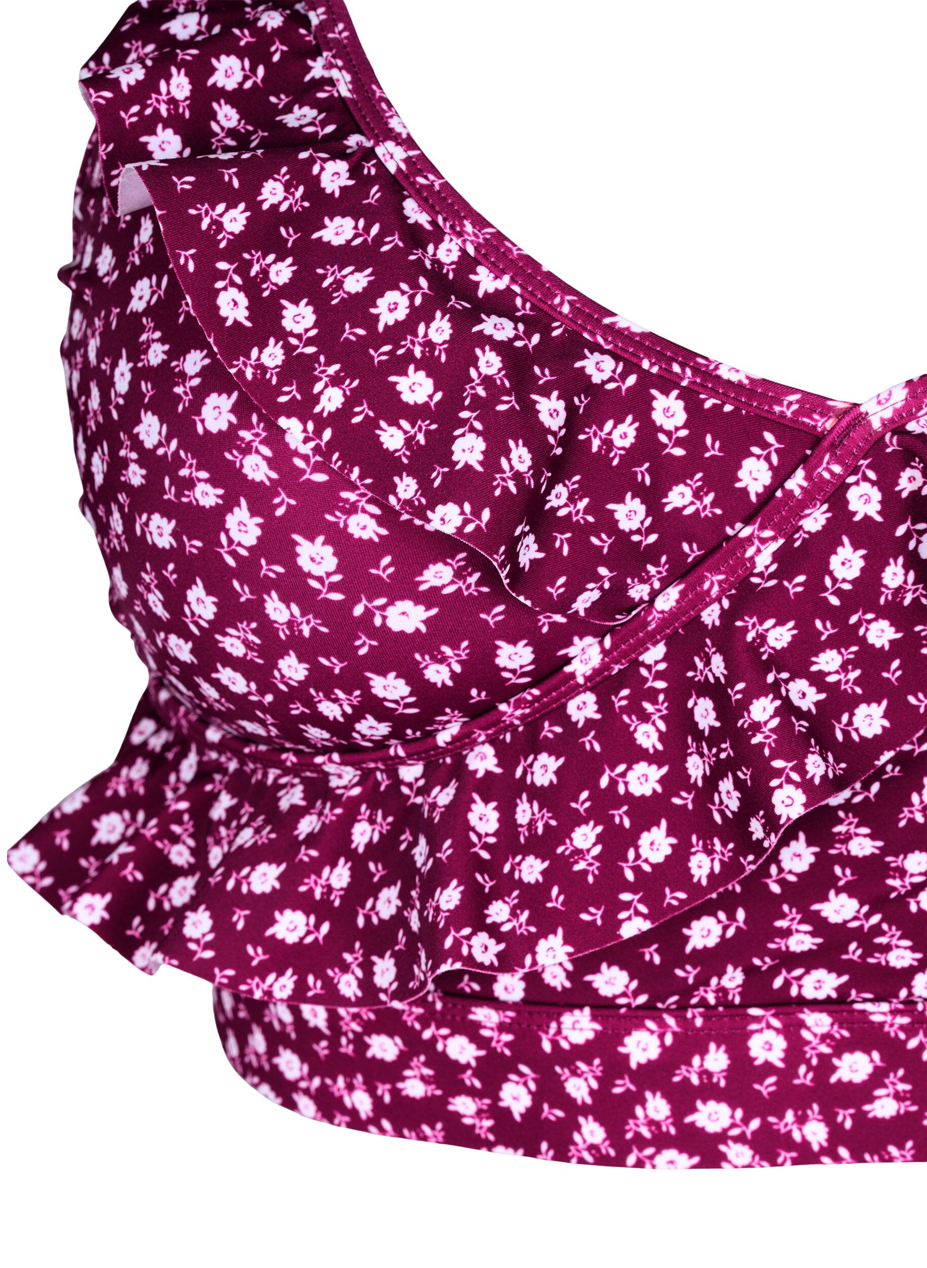 ZizziGebl&uuml;mtes Bikinioberteil mit R&uuml;schendetails, Rot, Packshot image number 2