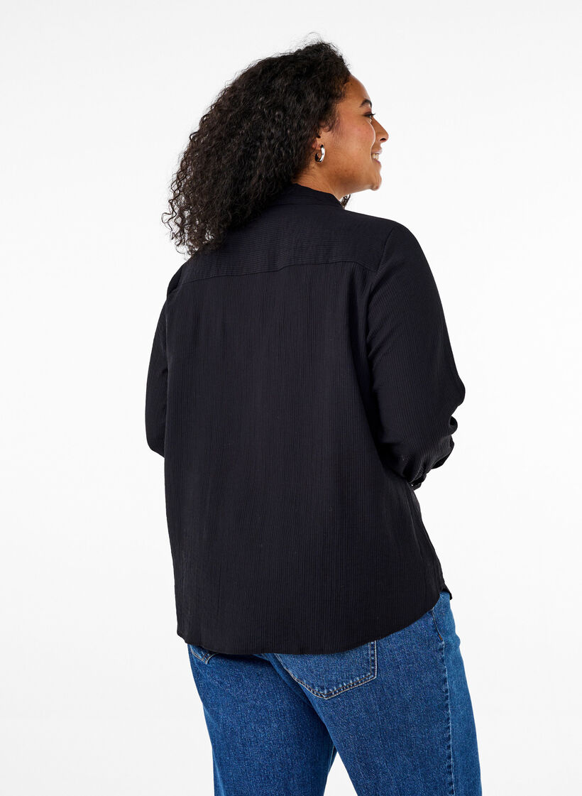 Bluse mit gestreiftem Muster, Schwarz, Model image number 2