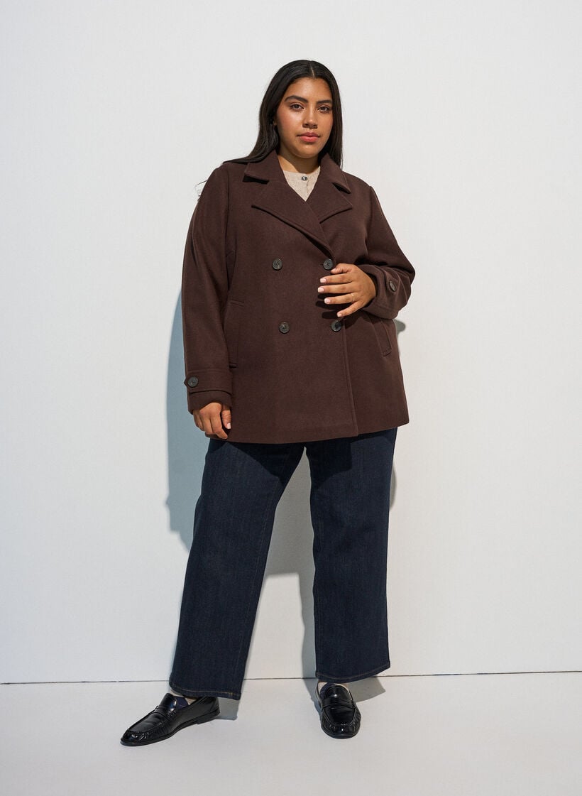 Kurzmantel mit zweireihiger Knopfleiste, Braun, Model image number 1