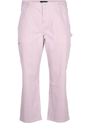 Gestreifte Cargo-Jeans mit gerader Passform, Rose White Stripe, Packshot image number 0