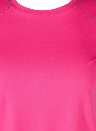 Kurzarm T-Shirt aus Baumwolle mit Nieten, Fuchsia Purple, Packshot image number 2