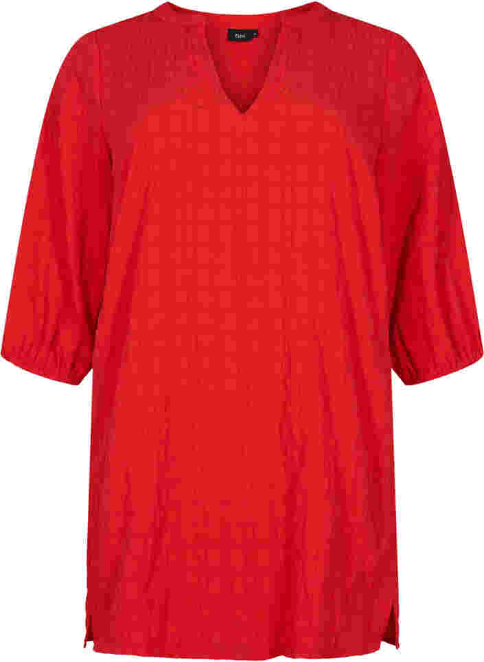 Tunika mit Struktur und 3/4-Ärmeln, Fiery Red, Packshot image number 0