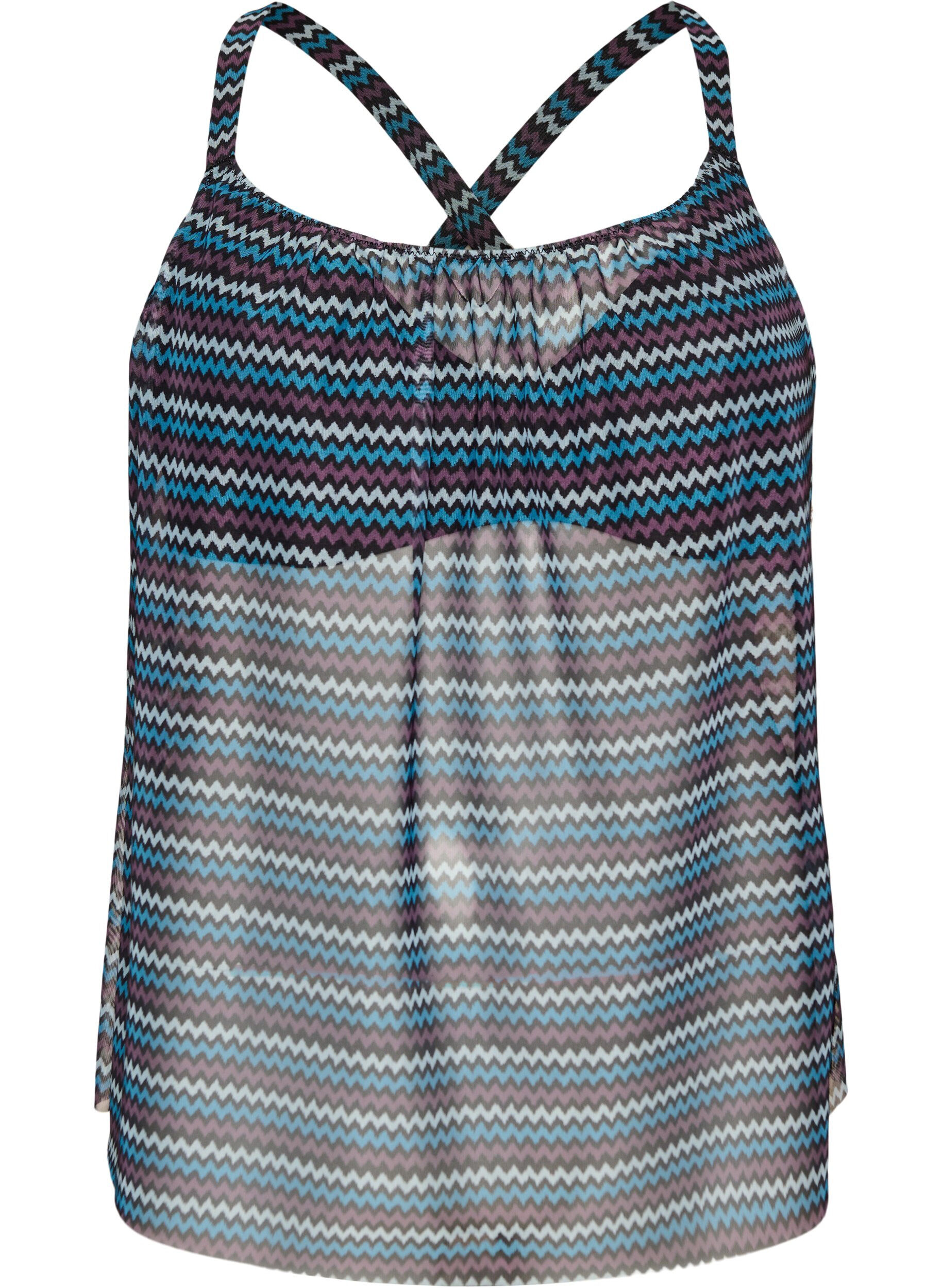 ZizziGemustertes Tankini-Top mit B&uuml;gel und &uuml;berkreuzten Tr&auml;gern, Blau, Packshot image number 0