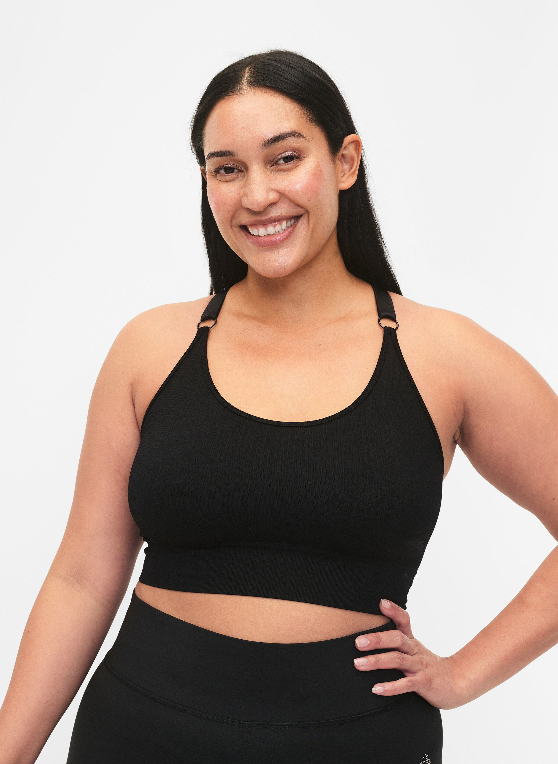 Zizzi Seamless Sport-BH in Ripp-Qualit&auml;t, Black, Model image number 0