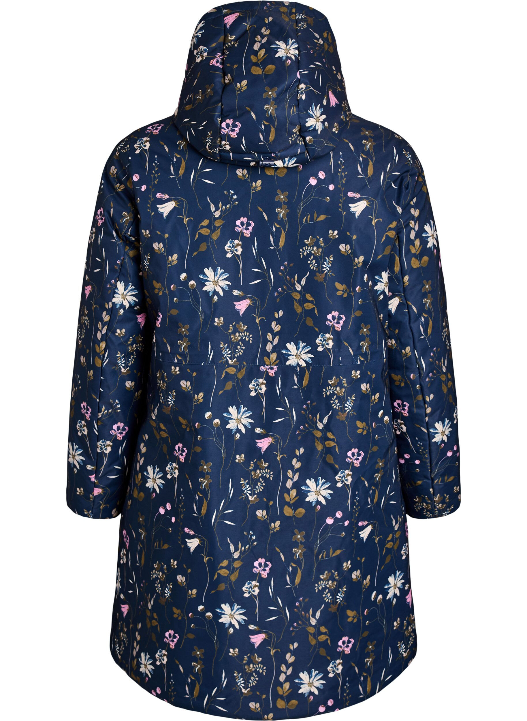 Zizzi Gepolsterte Winterjacke mit Blumenprint, Blau, Packshot image number 1