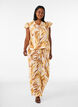 Bluse aus Viskose mit Bl&auml;tterprint und R&uuml;schendetails, Gelb, Model image number 1