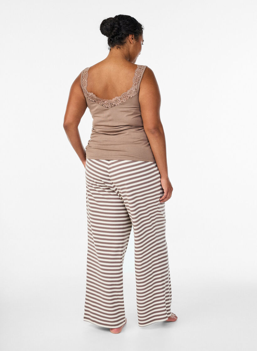 Gestreifte Schlafanzughose mit hoher Taille und weiten Beinen, Beige, Model image number 1