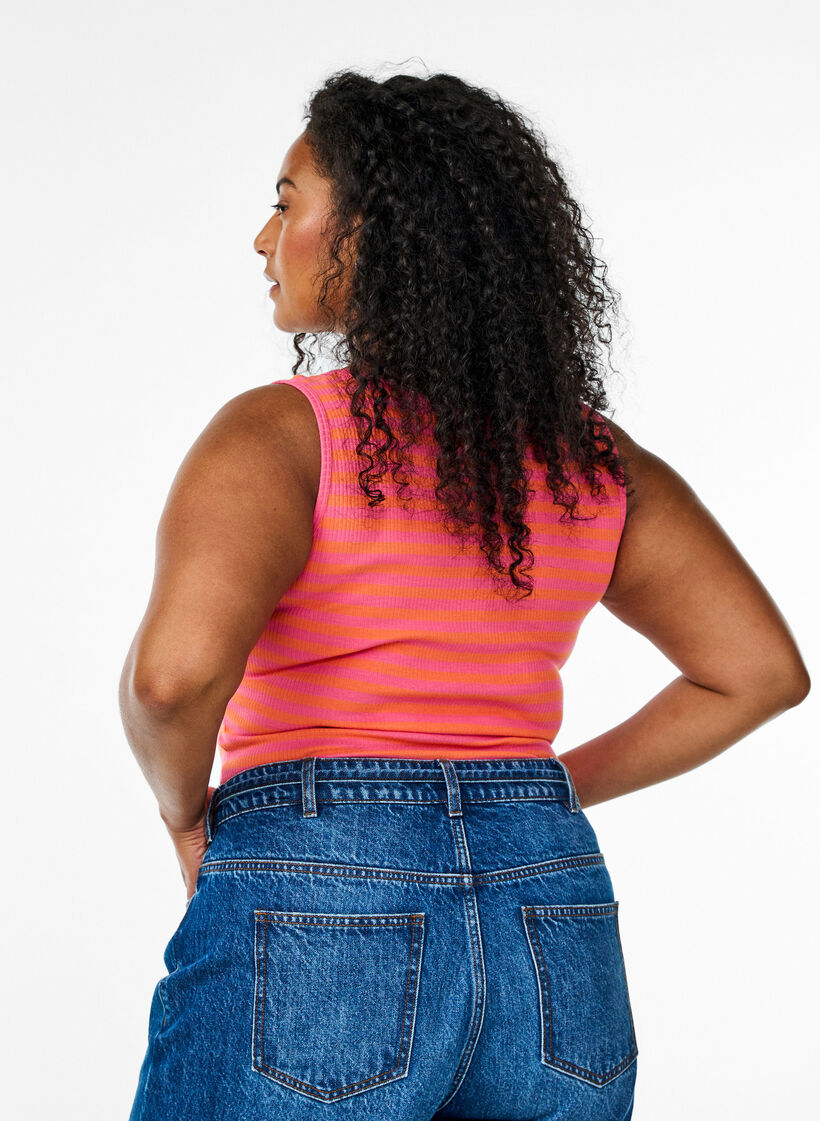 Gestreiftes Tanktop mit Rippenstruktur, Melon B.Gum Stripe, Model image number 1