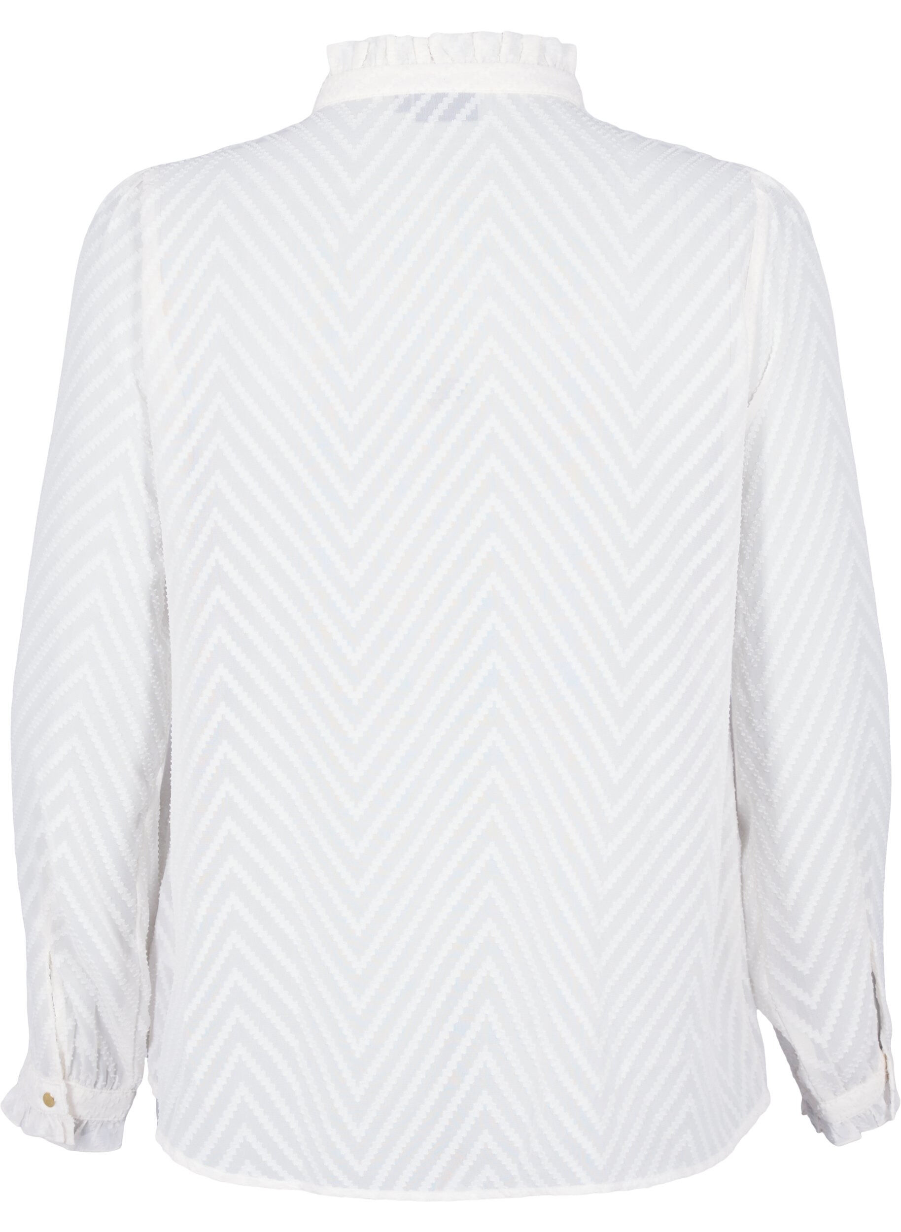 Zizzi  Hemdbluse mit R&uuml;schen und gemusterter Struktur, Snow White, Packshot image number 1