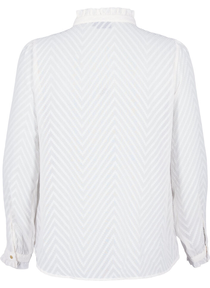  Hemdbluse mit Rüschen und gemusterter Struktur, Snow White, Packshot image number 1