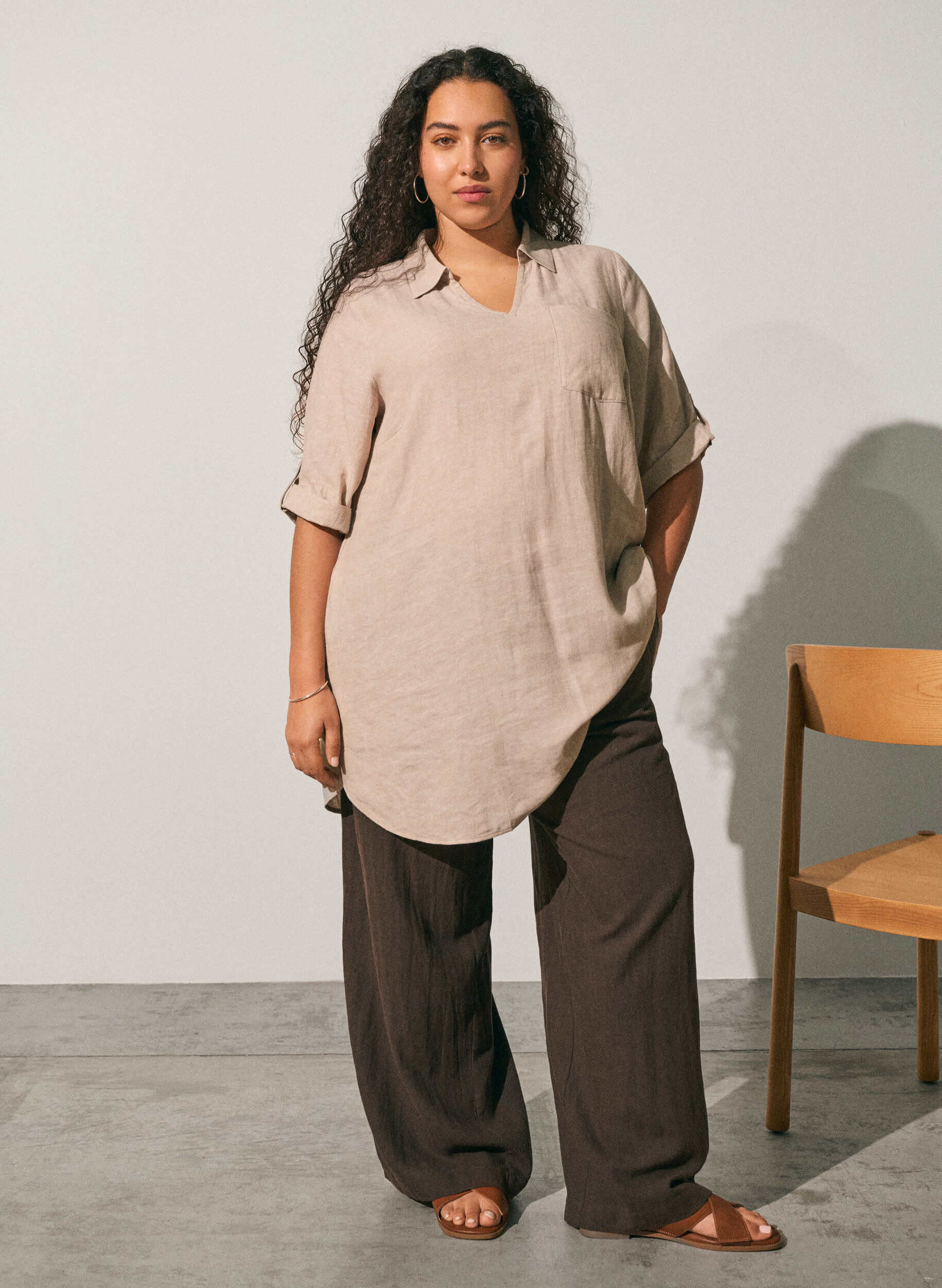 Zizzi Tunika aus Leinen und Viskose mit A-Linie, Beige, Image image number 0