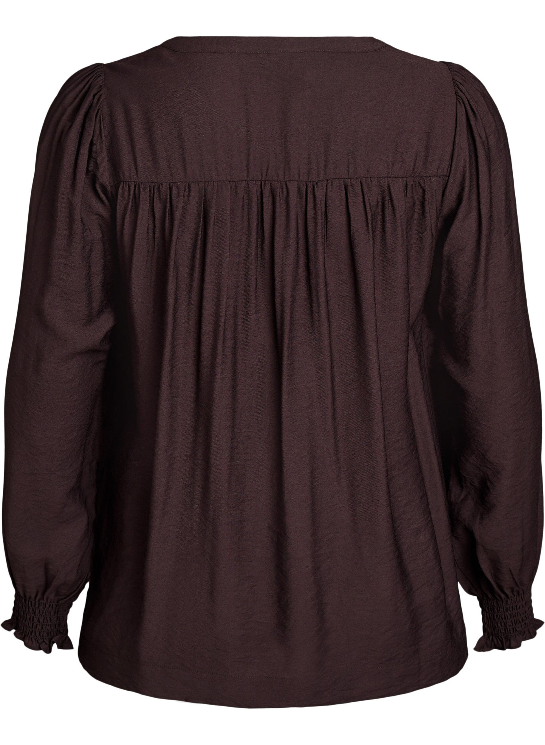 ZizziViskose-Bluse mit Puff&auml;rmeln und gerafften Details, Braun, Packshot image number 1