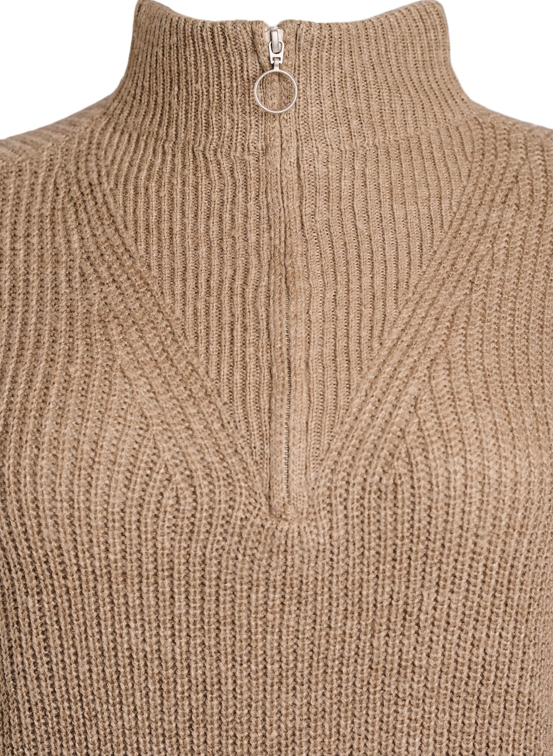 Zizzi FLASH &ndash; Strickpullover mit hohem Kragen und Rei&szlig;verschluss, Braun, Packshot image number 2
