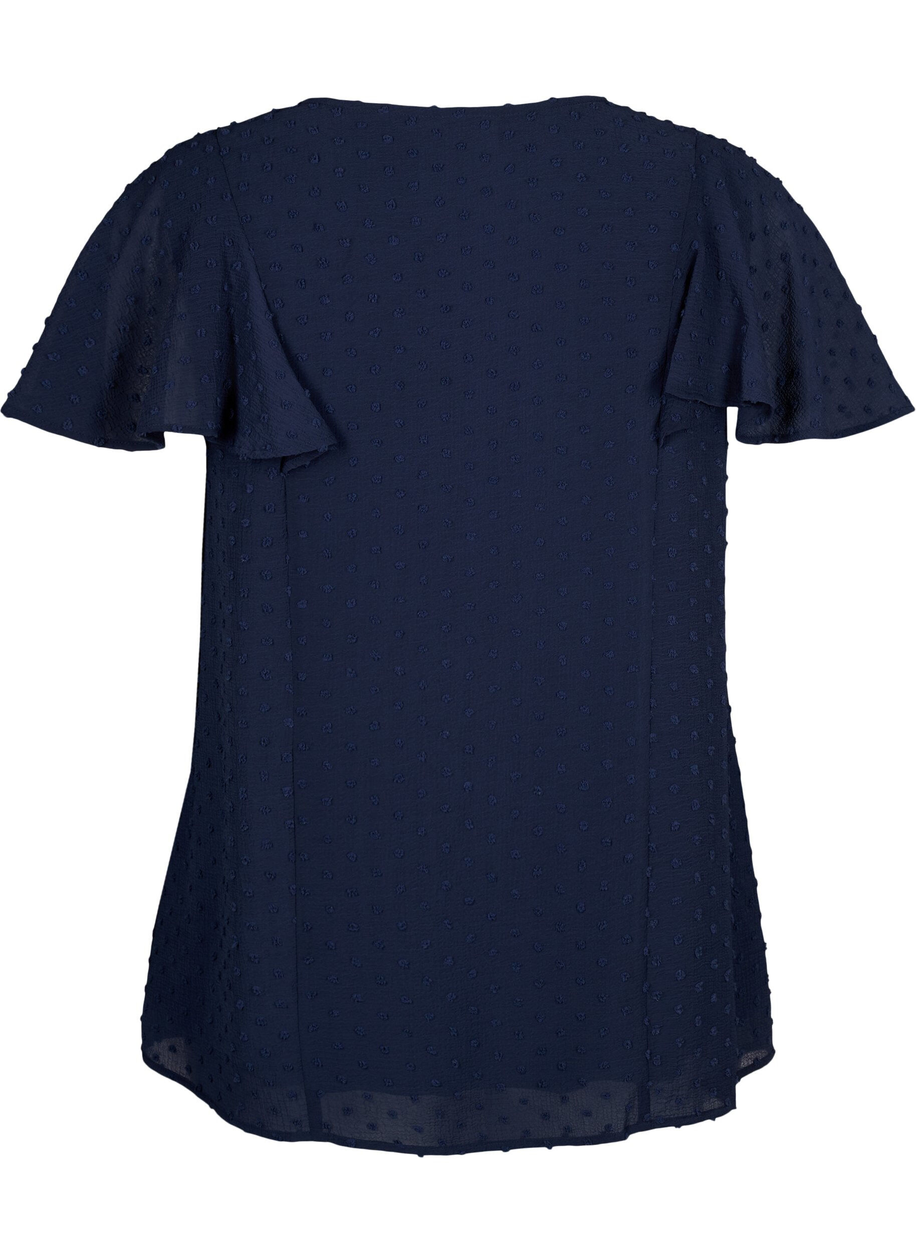 Zizzi Bluse mit gepunkteter Struktur und kurzen &Auml;rmeln, Navy Blazer, Packshot image number 1