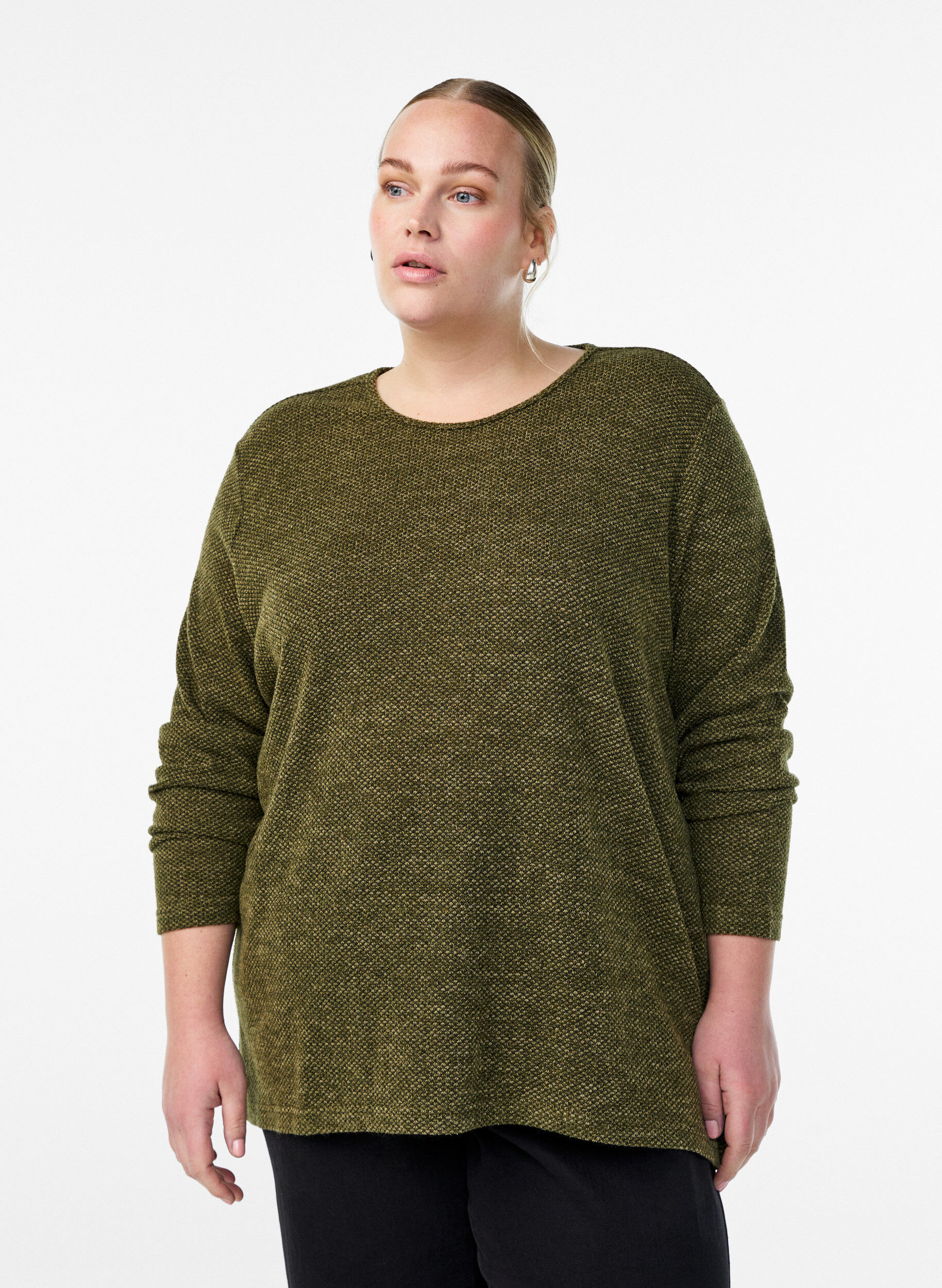 Lang&auml;rmelige Bluse mit Struktur, Gr&uuml;n, Model