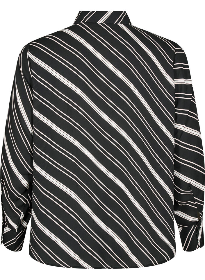 Gemusterte Bluse mit langen Ärmeln, Black Stripe, Packshot image number 1