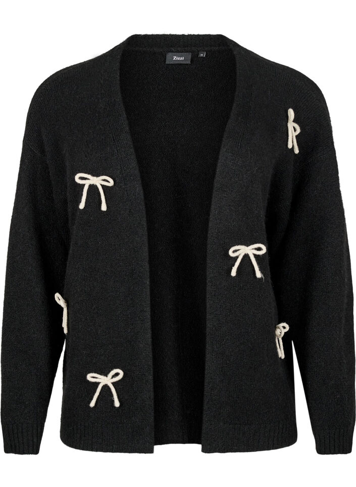 Strickjacke aus Grobstrick mit Schleifenbändern, Black Comb, Packshot image number 0