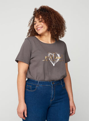 Kurzarm T-Shirt aus Baumwolle mit Print, Grey, Model image number 0