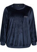 Bluse aus Velours mit aufgesticktem Text, Blau, Packshot image number 0