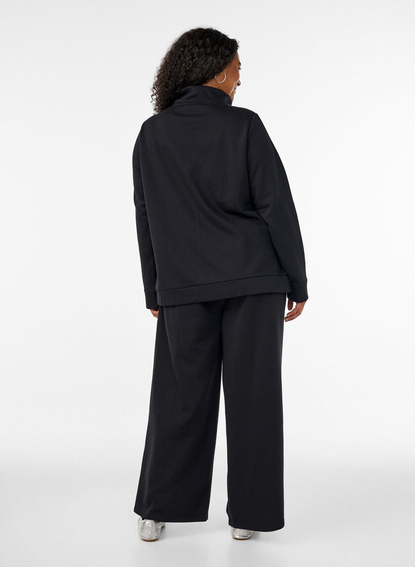 Hoch taillierte Sweatpants mit weitem Bein, Schwarz, Model image number 1