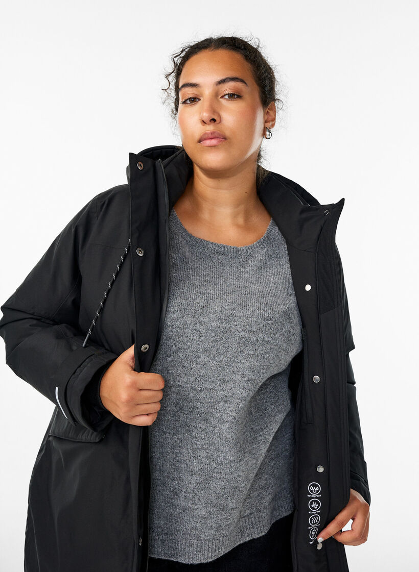 Wasserabweisender Parka mit Kapuze und funktionellen Details, Schwarz, Model image number 3