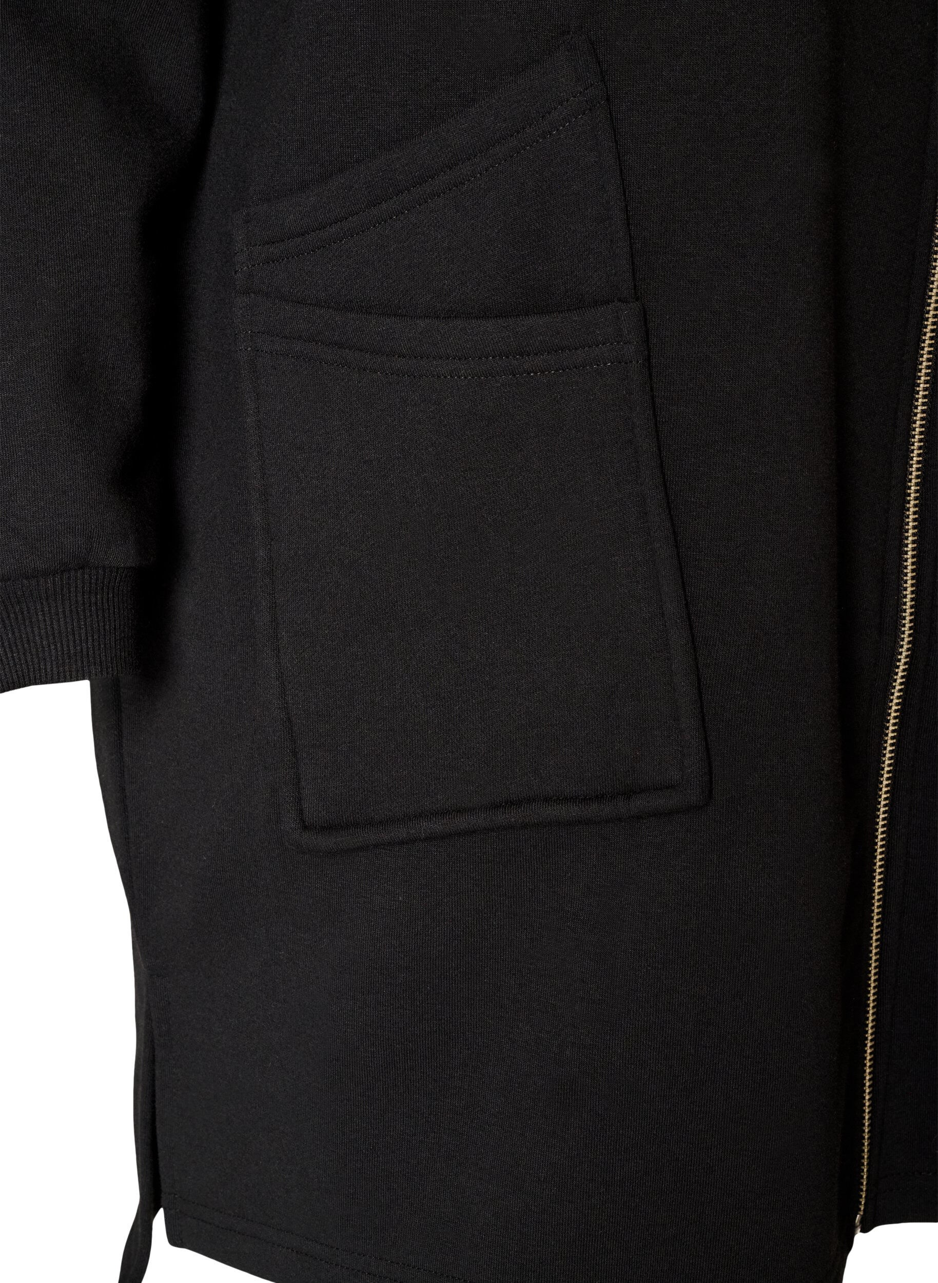ZizziLanger Cardigan mit Kapuze und Rei&szlig;verschluss, Schwarz, Packshot image number 3