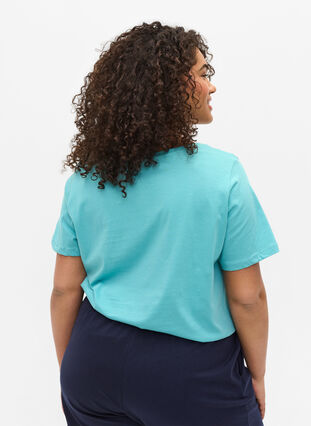 T-Shirt aus Baumwolle mit V-Ausschnitt, Aqua Sea Good F., Model image number 1