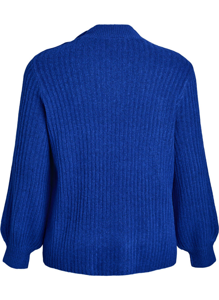 Pullover aus Rippstrick mit Puff&auml;rmeln und Kn&ouml;pfen, Blau, Packshot image number 1